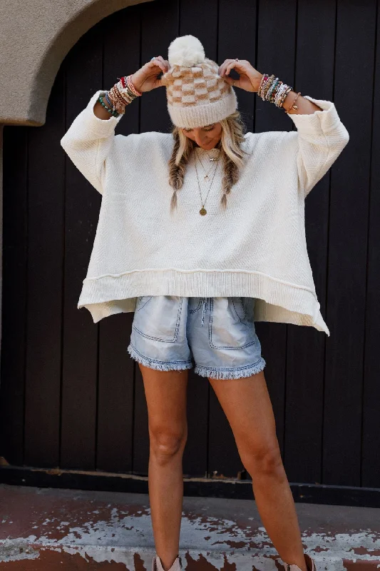 Dana Oversized Diamond Texture Sweater - Ivory