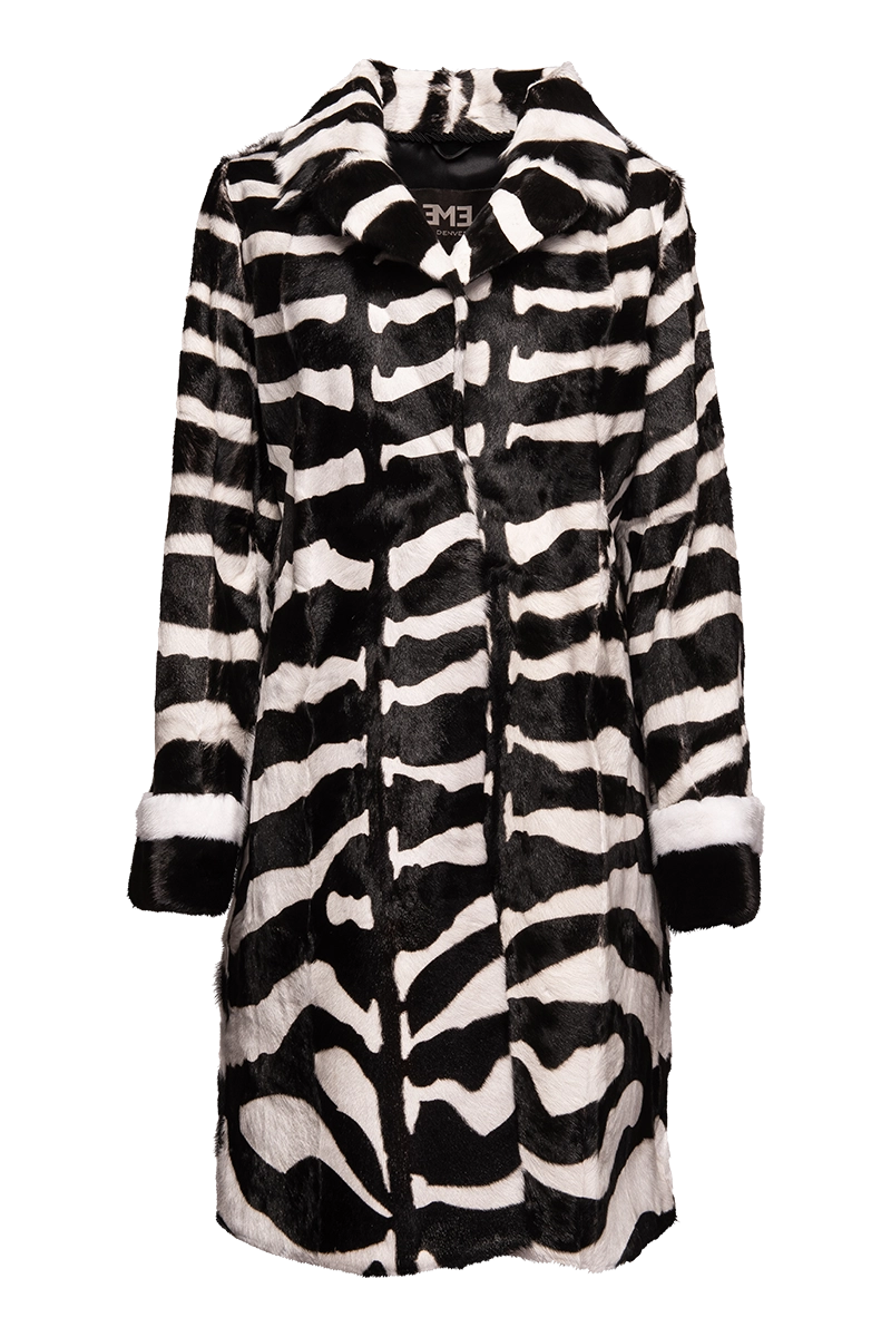 Street Graffiti Design Zebra Print Horizontal Kidskin & Mink Fur Coat