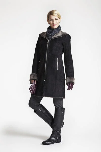 Warm Wear #5293HD Fitted Shearling Coat with Zip Front and Hood Winter Clearance $990 Warm Wear #5293HD Fitted Shearling Coat with Zip Front and Hood Winter Clearance $990