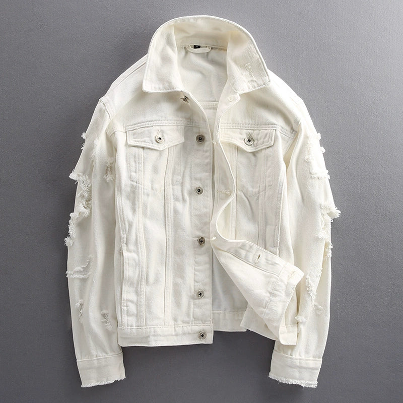 Sports Tights Slim Fit Ripped Denim Jacket