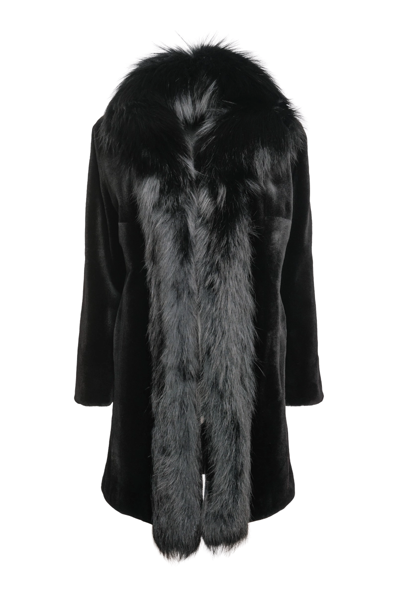 Retro Skirt Design Reversible Fitted Sheared Mid Length Mink and Fox Fur Coat