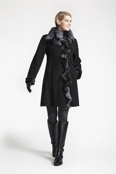 Trendy Wear #1296 Toscana Ruffle Tuxedo Walking Coat