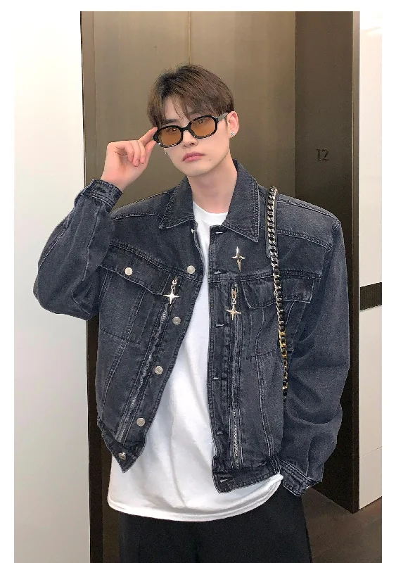 Casual Chic Wear Shoulder Pad Denim Jacket
