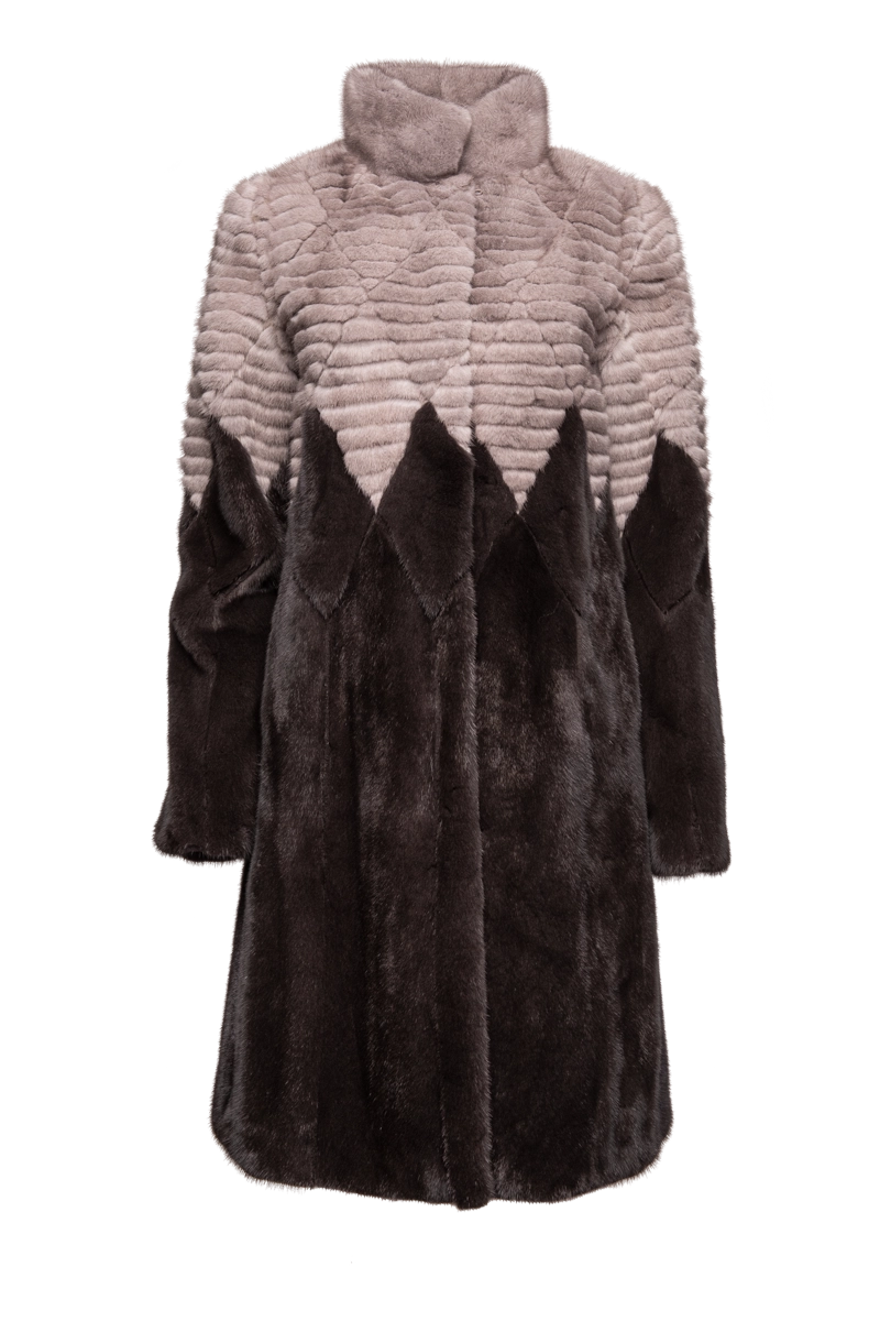 Street Casual Style Diamond Pattern Silver Blue & Mushroom Mink Fur Coat