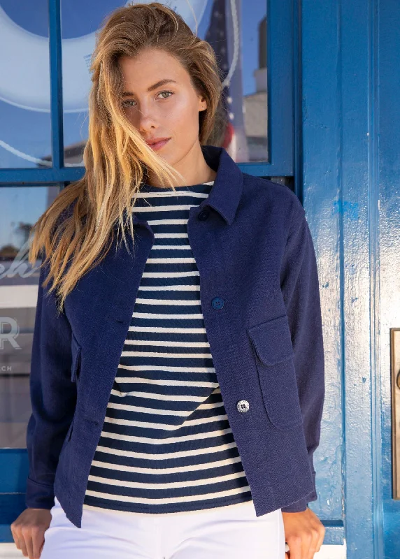 Style Design ST SOPHIE - French Workwear-Style Light Jacket with Pockets for Women | Slub Canvas (NAVY) Style Design ST SOPHIE - French Workwear-Style Light Jacket with Pockets for Women | Slub Canvas (NAVY)