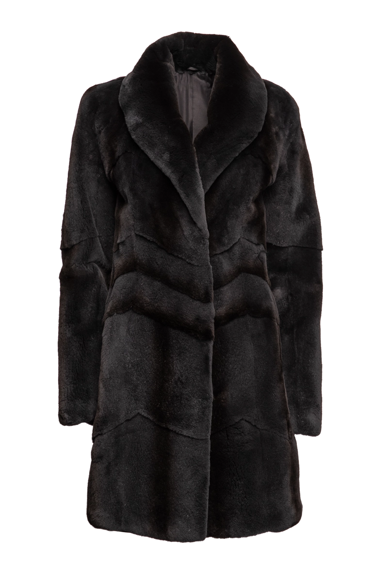 Street Letter Style Semi Directional Charcoal Plucked Mid-Length Mink Fur Coat