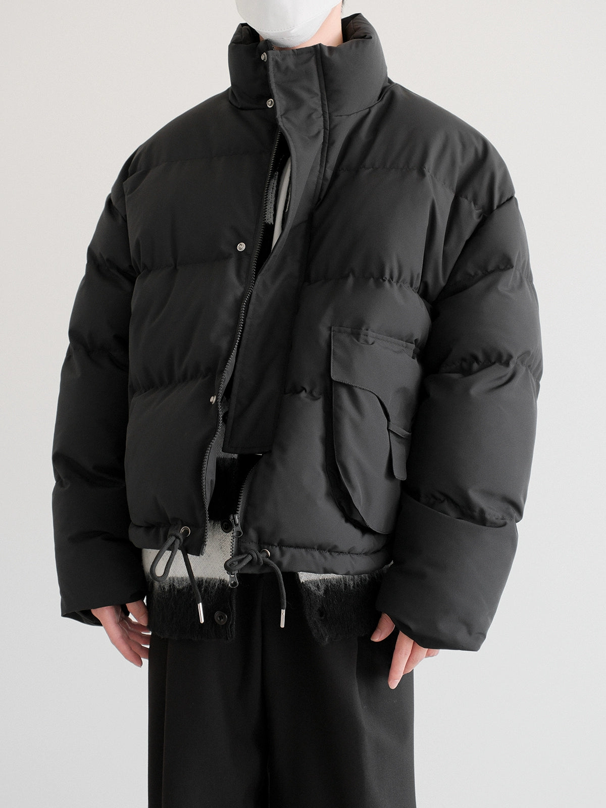 Sports suit style Asymmetric Pocket Insulated Cotton Jacket
