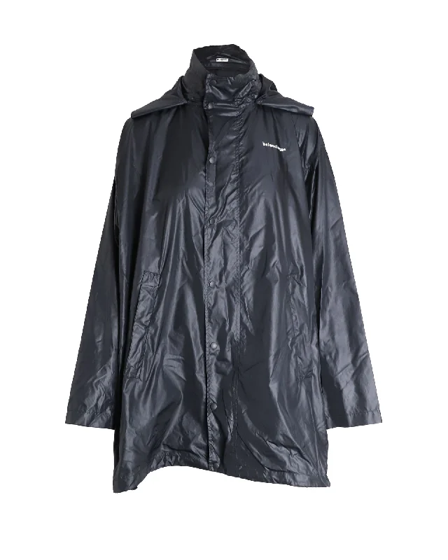 Soft Textures Balenciaga Lightweight Hooded Windbreaker Jacket in Black Nylon
