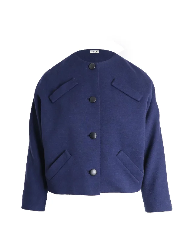 Soft Comfort Balenciaga Multi-Pocket Front Button Evening Jacket in Blue Wool