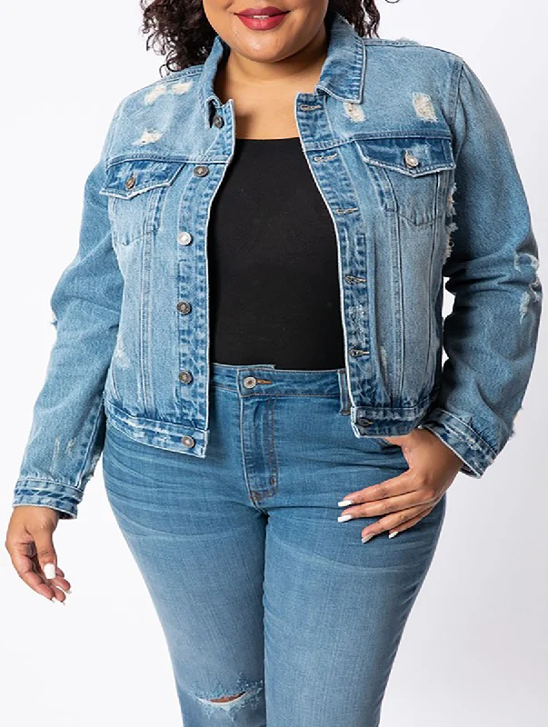 Floral Prints Curvy Bethany Denim Jacket by KanCan