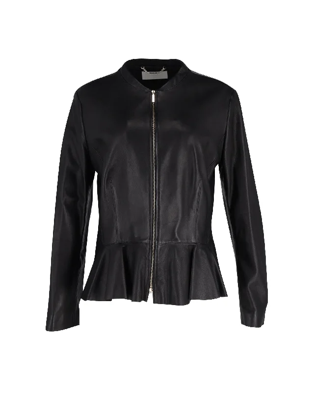 Style Design BOSS Zip Peplum Jacket in Black Lambskin Leather