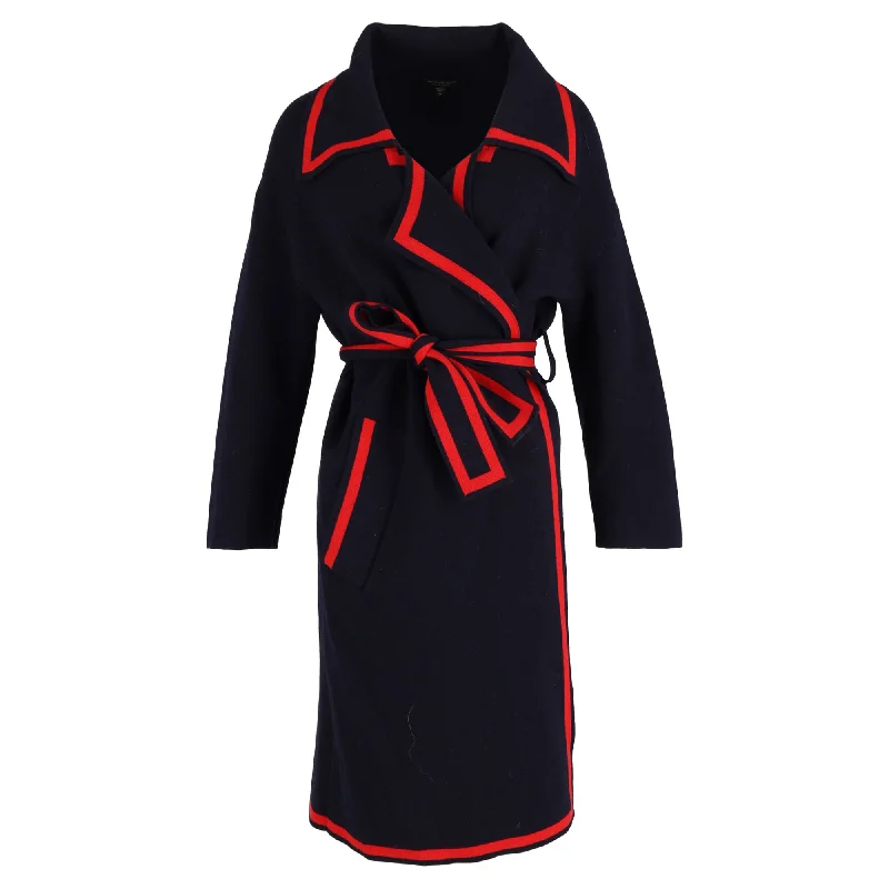 Cozy Layers Burberry Midi Belted Wrap Coat in Navy Blue Wool
