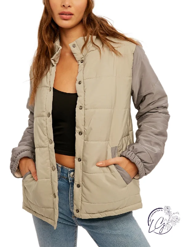 Goddess Style Seasons Changing Color Blocked Reversible Puffer Jacket