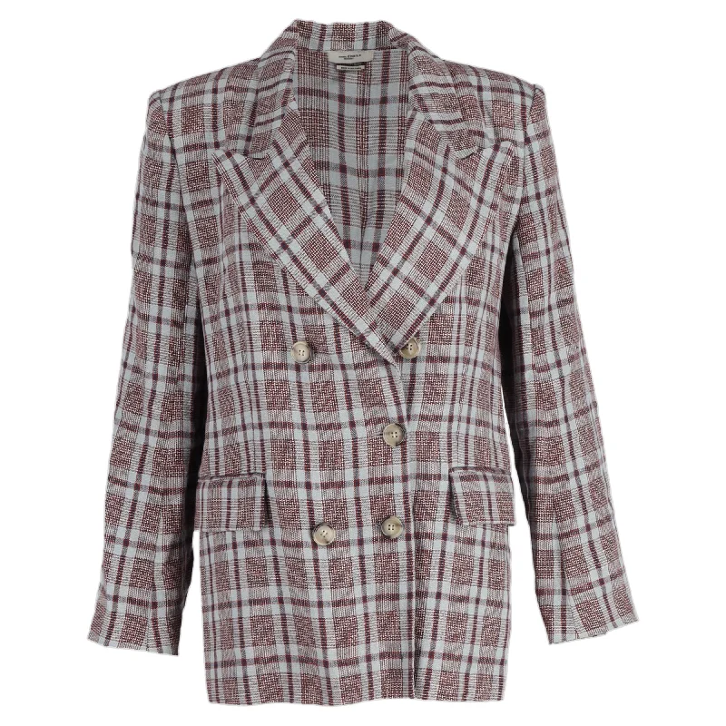 Basic Comfort Étoile Isabel Marant Laney Checked Double-Breasted Blazer in Red Linen