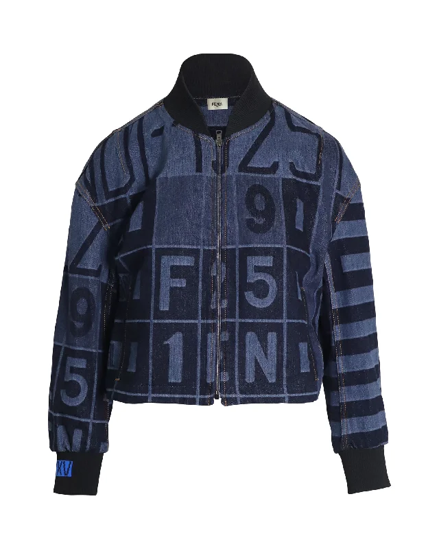 Casual Comfort Fendi Denim Bomber Jacket in Blue Cotton Denim