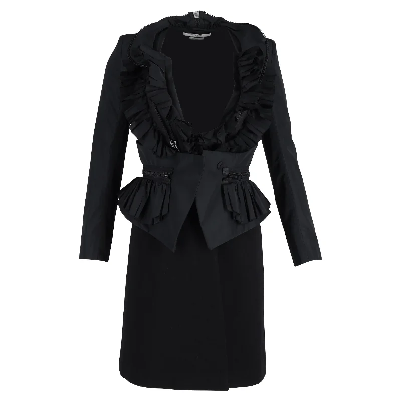 Urban Chic Givenchy Zip-Trimmed Ruffle Detail Taffeta Jacket in Black Polyester