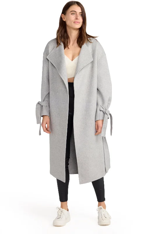 Lively And Youthful Head Over Heels Collarless Robe Coat - Grey Marle
