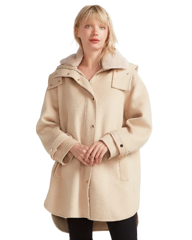 French Style Heavy Hearted Detachable Hooded Coat - Pale Oat