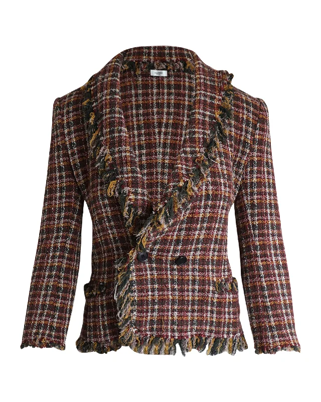 Isabel Marant Etoile Nicole Checked Tweed Double Breasted Blazer in Multicolor Cotton