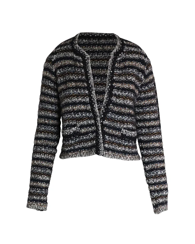 High Street Fashion Isabel Marant Striped Plunge Neckline Sweater in Multicolor Wool High Street Fashion Isabel Marant Striped Plunge Neckline Sweater in Multicolor Wool