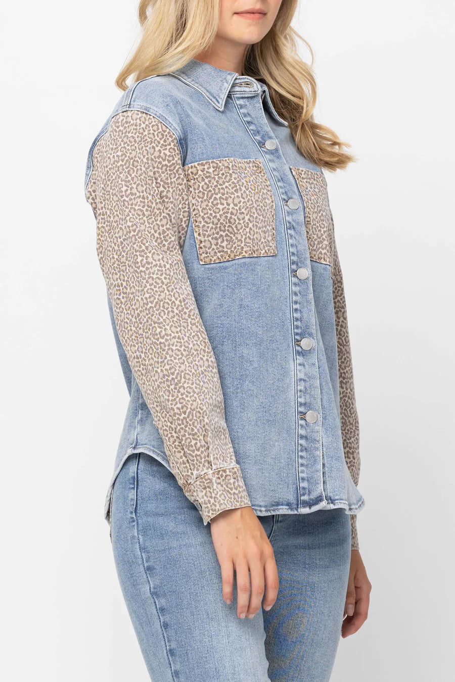 Soft Wear Corine Cheetah Pocket Print Denim Jacket by Judy Blue