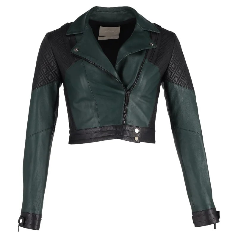 Smart Casuals Jason Wu Biker Two-Toned Jacket in Green Leather