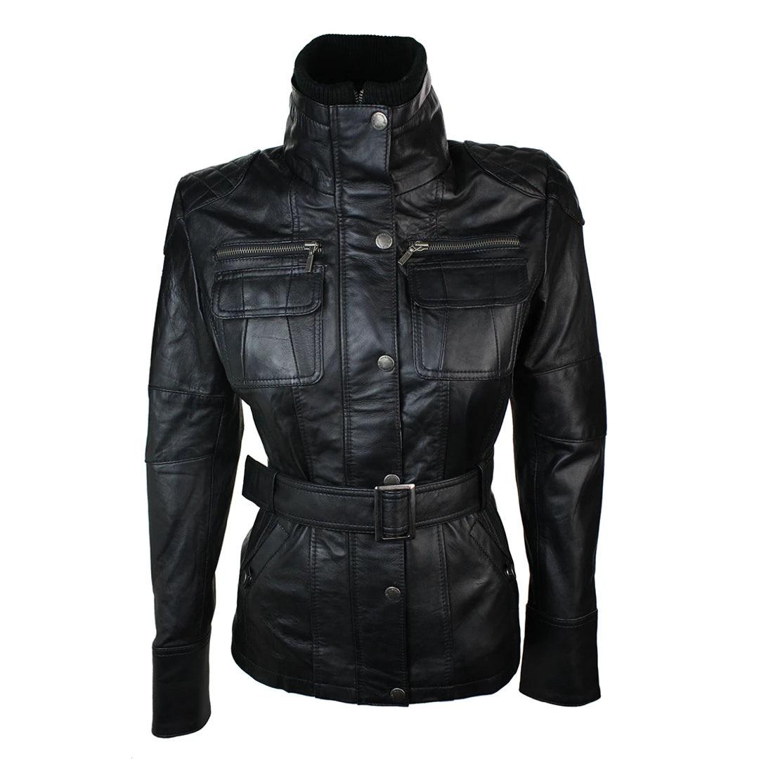 Creative Style Ladies Women 100% Black Leather Jacket Coat Military Chinese Collar Vintage Slim Creative Style Ladies Women 100% Black Leather Jacket Coat Military Chinese Collar Vintage Slim