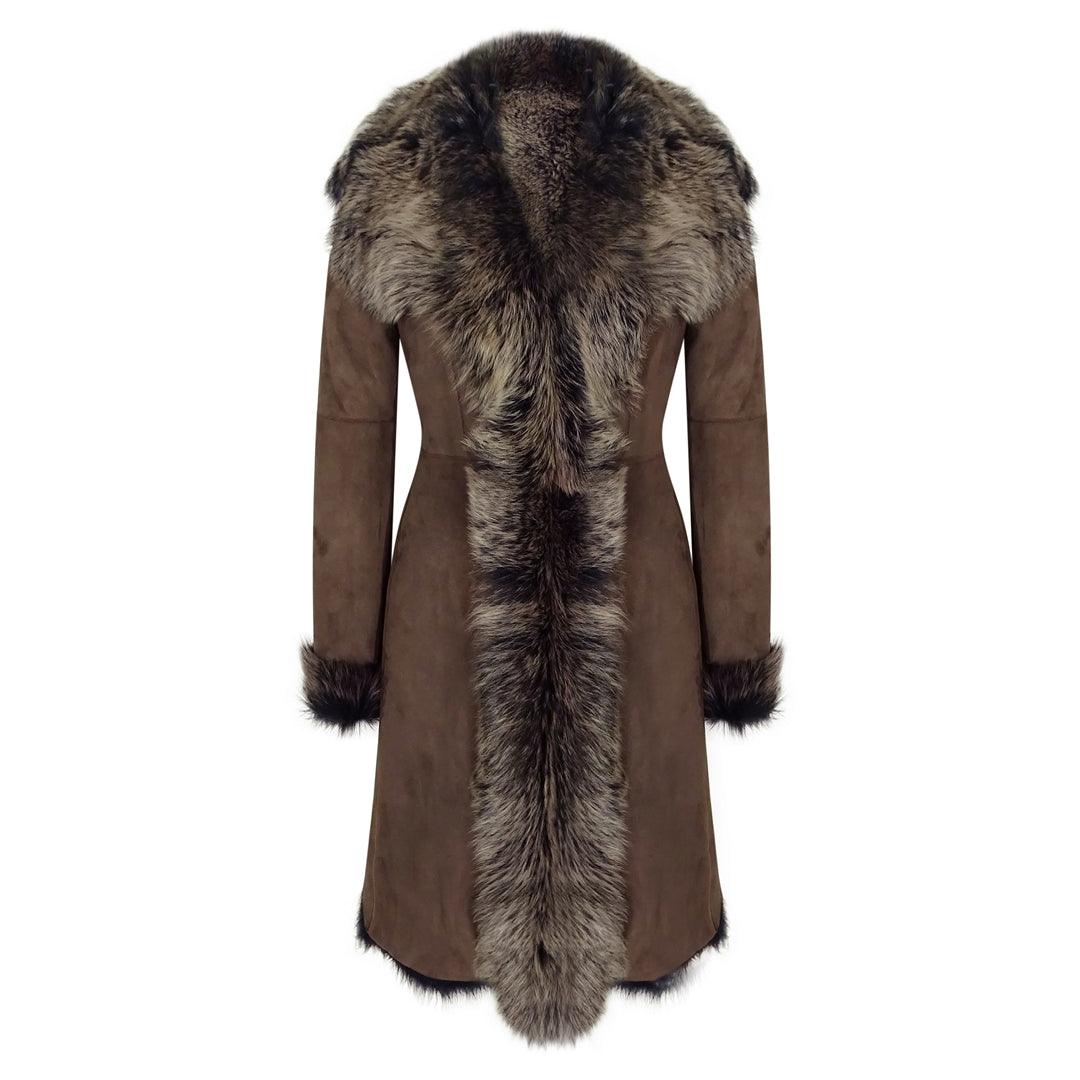 Classic Design Ladies Women Gold Brown 3/4 Length Warm Luxury Toscana Sheepskin Coat