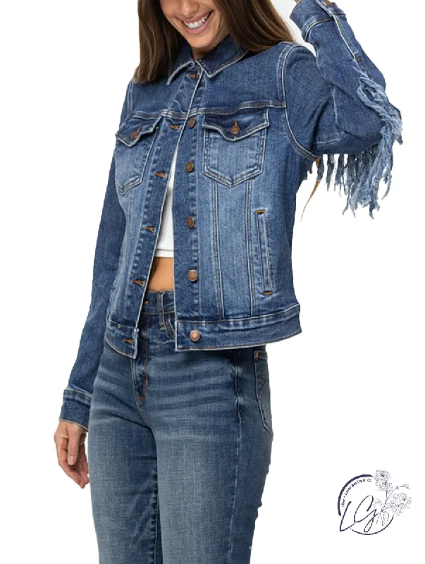 Cozy Sweaters Maude Fringe Denim Jacket by Judy Blue