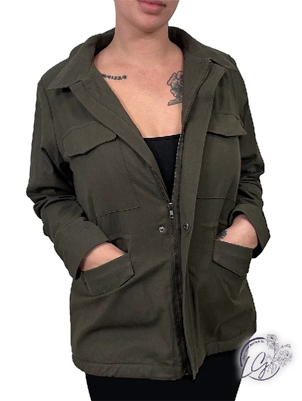 Spiritual Vitality Military Chic Fur-Lined Zip Jacket