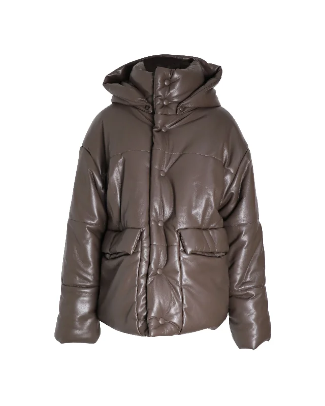 Fashionable Items Nanushka Hide Vegan Leather Puffer Jacket in Brown Polyester