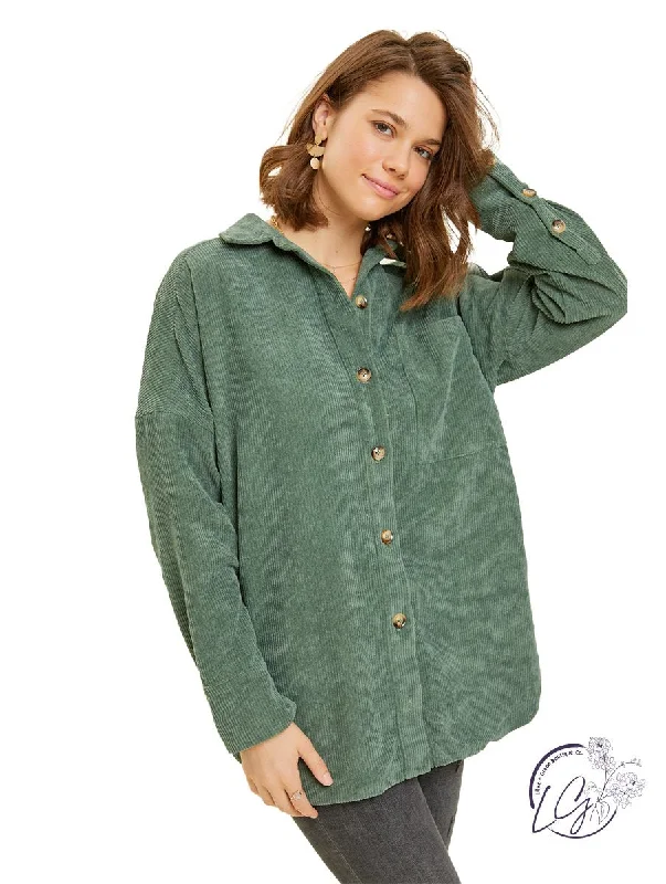 Daily Comfort Oversized Corduroy Button Down Tunic Shirt