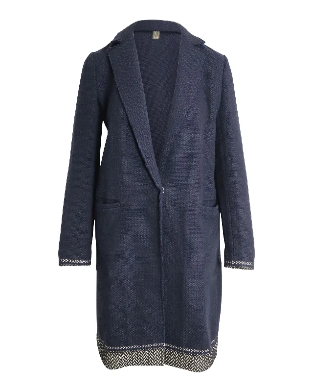 All-Day Wear Pinko Single-Breasted Coat in Navy Blue Cotton