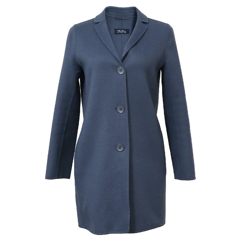 Minimal Comfort 'S Max Mara Single-Breasted Coat in Blue Wool