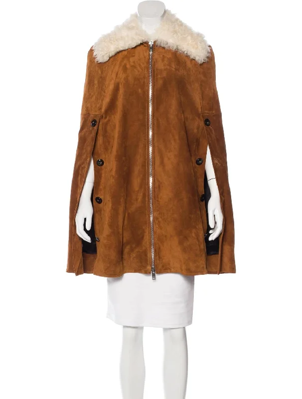 Personalized Clothing Suede & Shearling Cape In Cognac