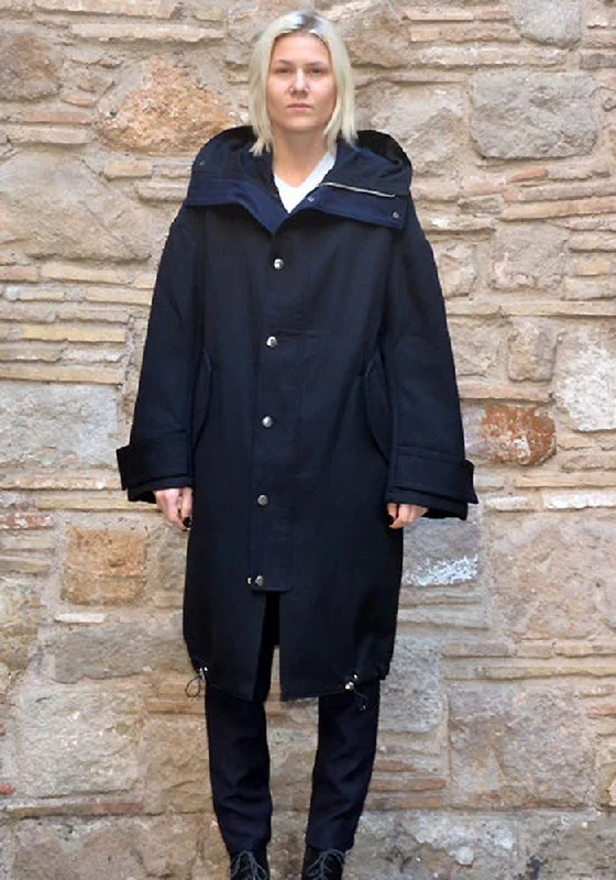Fashionable In The Times UJOH HOODED COCOON COAT NAVY