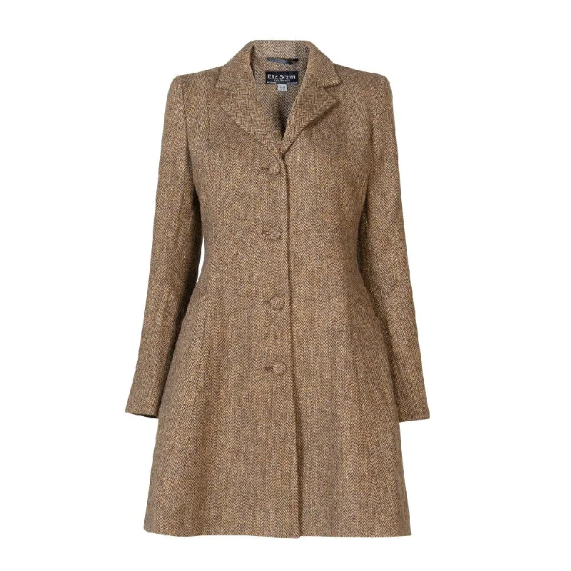 New Products Women's Harris Tweed Coat - Zoe - Brown Herringbone