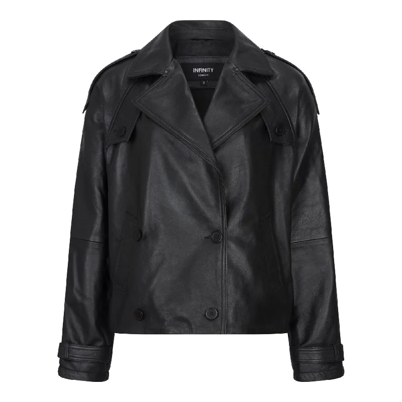 Elegant Wear Women's Leather Jacket Cropped Trench Coat