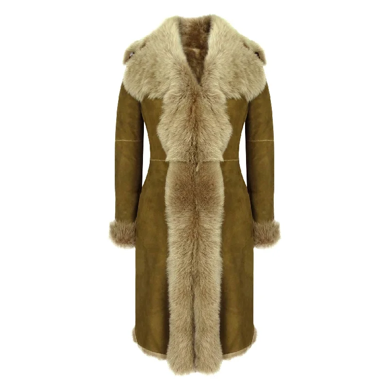 Comfortable Fashion Womens Luxury Toscana 3/4 Coat Real Sheepskin Beaver Shearling Suede Jacket