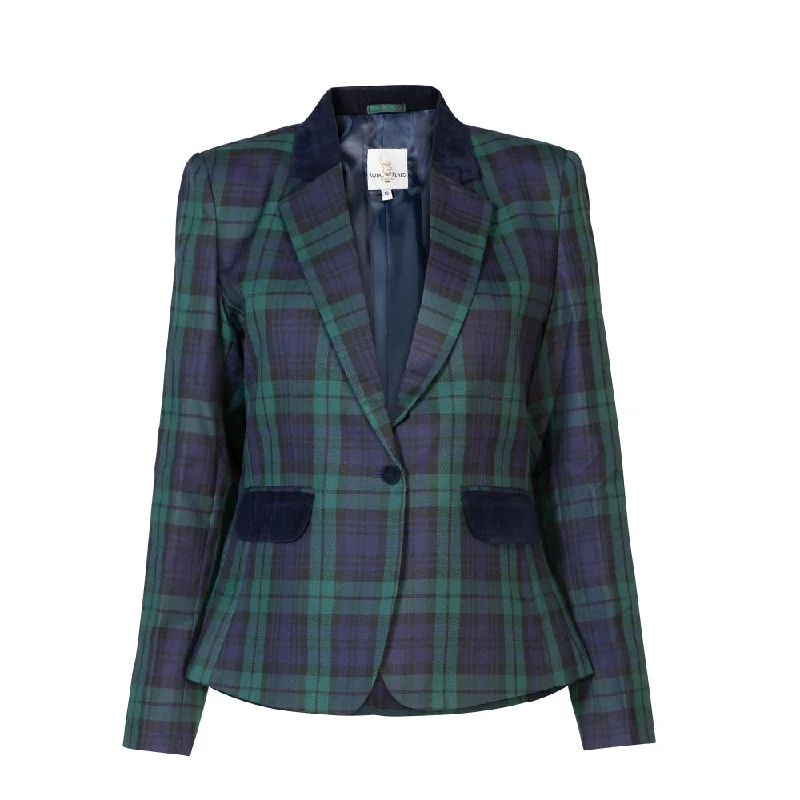 Casual Chic Women's Tartan Short Jacket - Black Watch