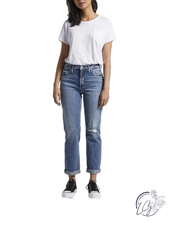 Playful Style 90's Boyfriend High Rise Straight Leg Jeans By Silver Jeans