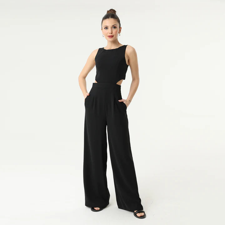 Cross Cut Out Sleeveless Jumpsuit | Black