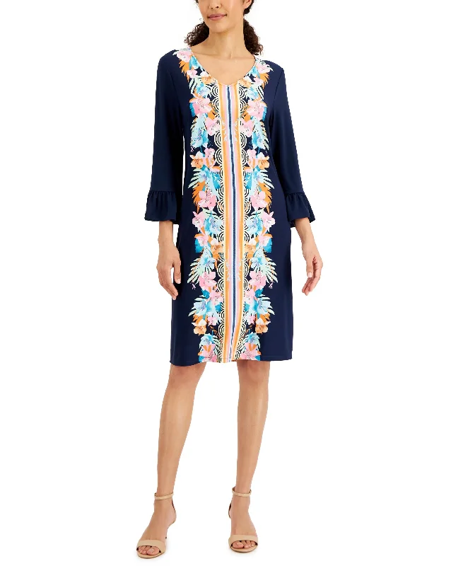 JM Collection Womens Printed Ruffled Sleeve Dress