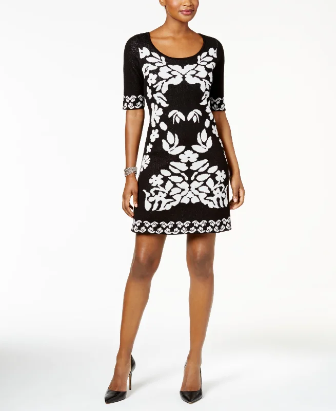 NY Collection Floral Jacquard Sweater Dress