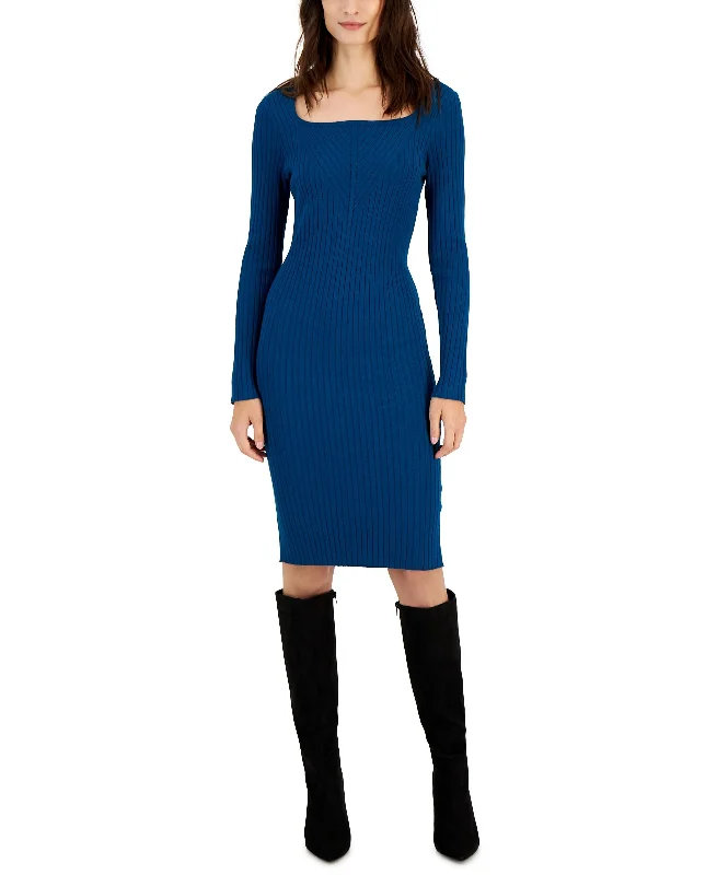 Taylor Womens Boat Neck Long Sleeve Ribbed Sweater Dress