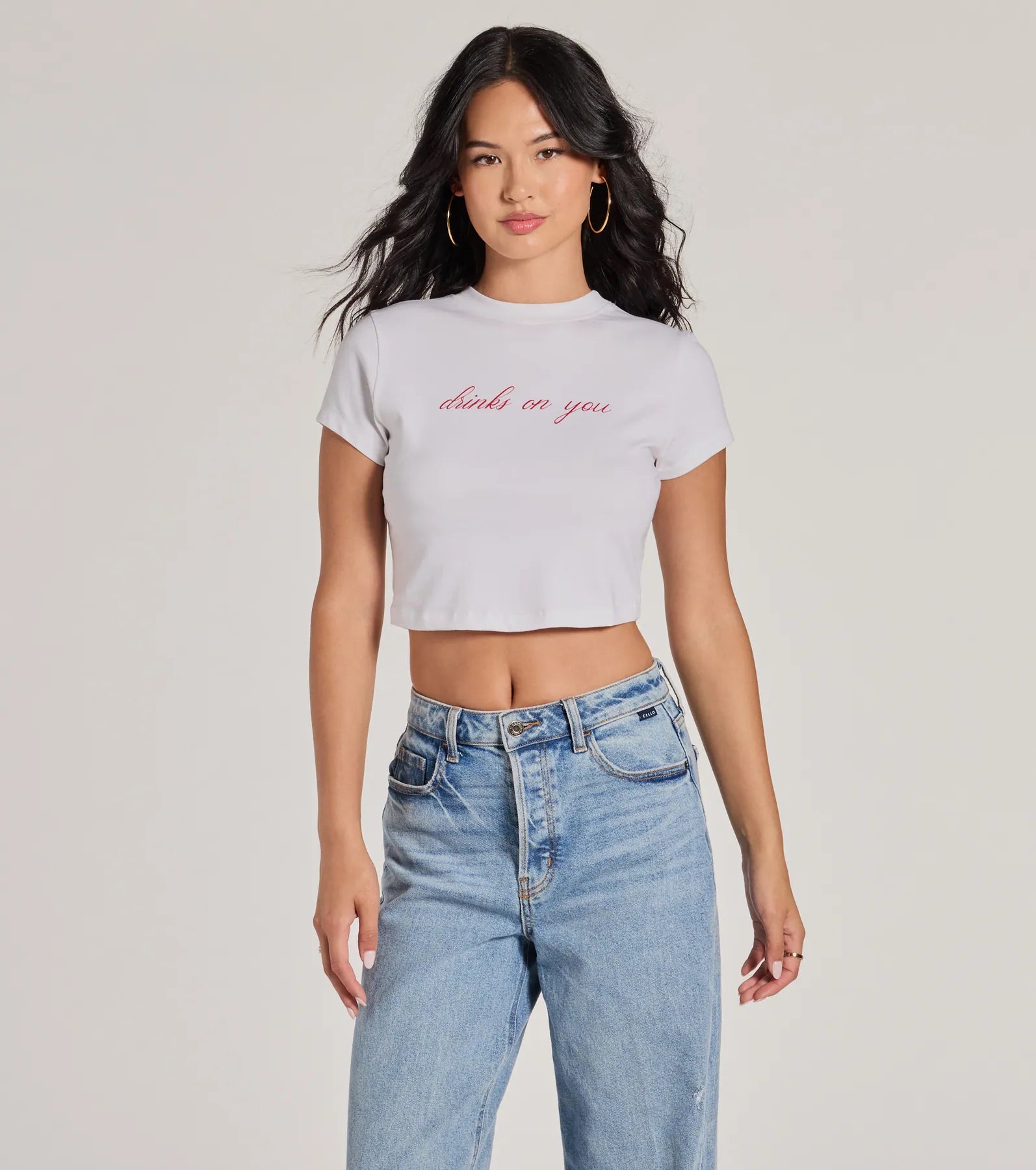 Goddess Outfit Drinks On You Cropped Graphic Tee