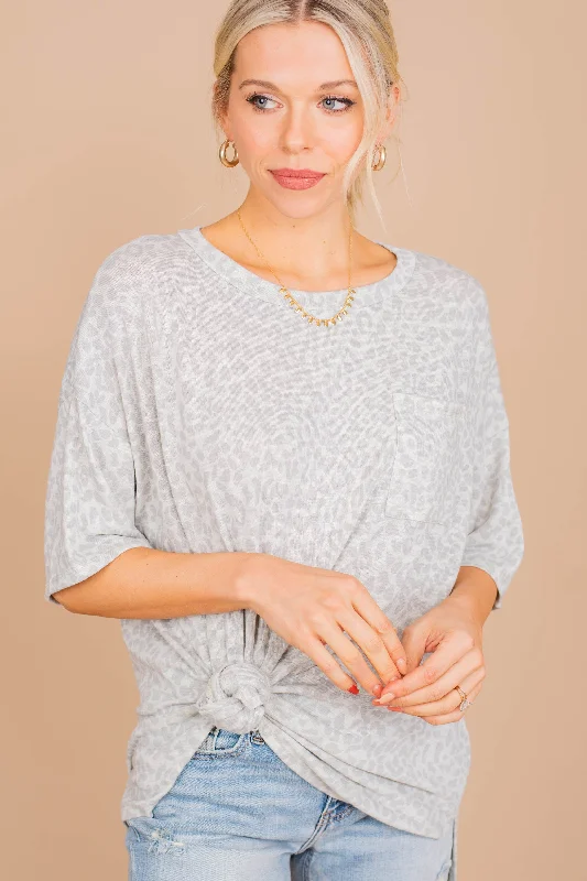Casual Style First In Line Oatmeal White Leopard Top