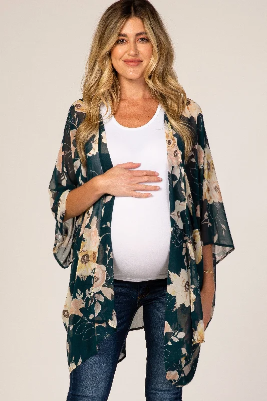 Comfortable down Forest Green Floral Sheer Maternity Cover Up