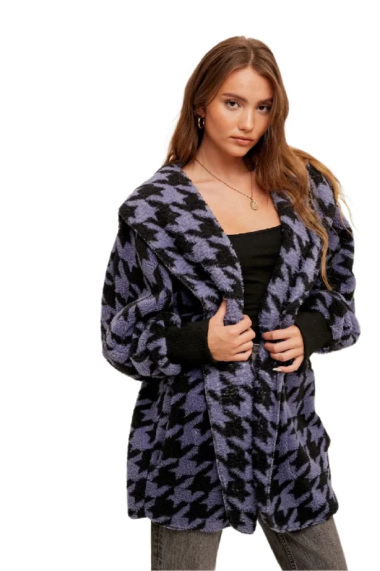 Hem & Thread Houndstooth Print Fur Open Jacket 31719K