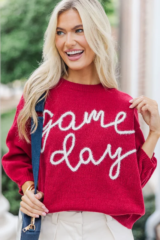 Skirt style It's Game Day Crimson/White Puff Sleeve Sweater